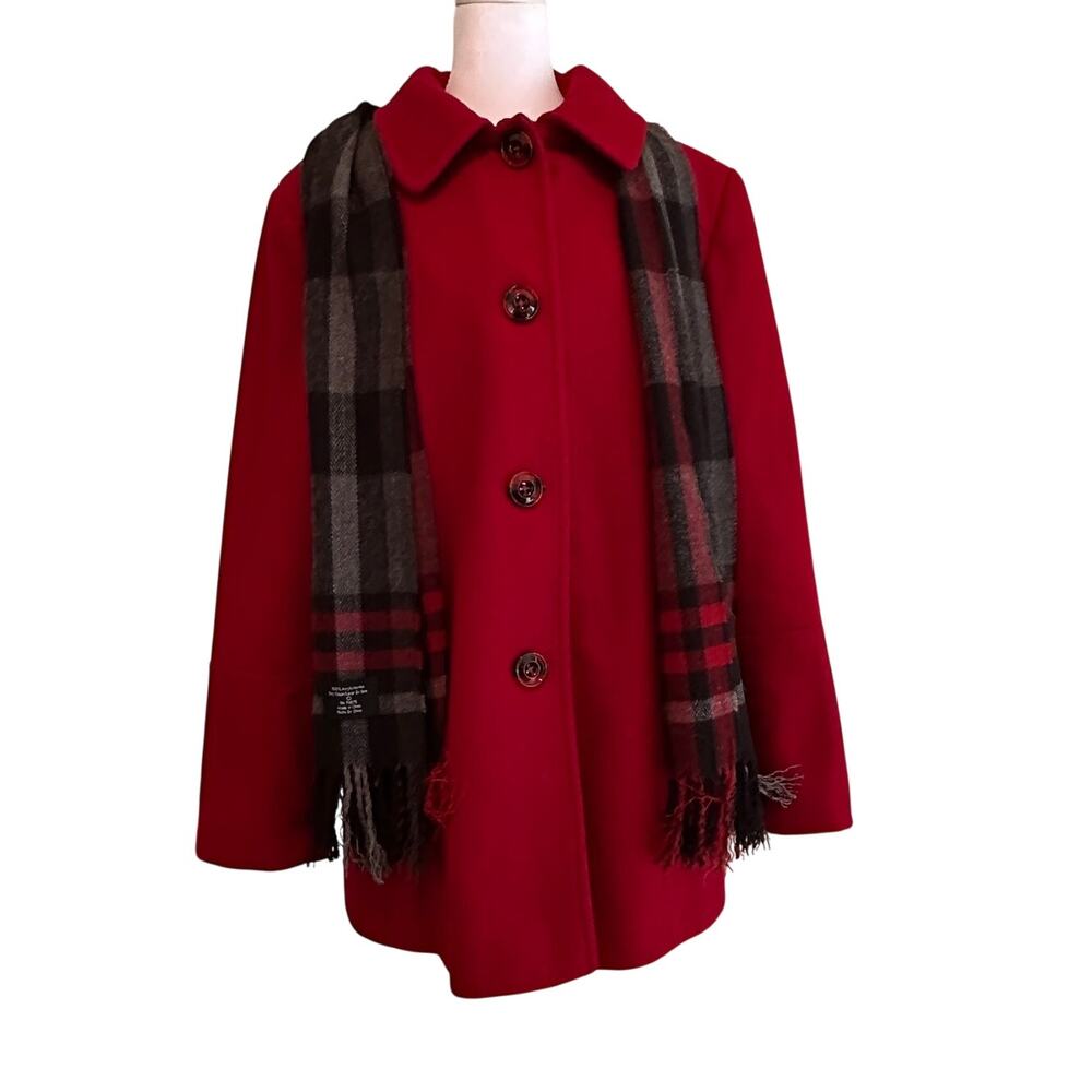 Women's XL Red Wool Blend London Fog Jacket with Scarf
